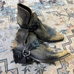 Liberty Black Leather Boots Worn Look Cowgirl Western Made in Mexico Booties 8